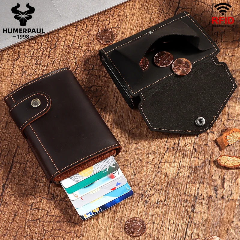 2021 New RFID Blocking Card Holder Wallet Men Automatic Pop Up ID Card Case Crazy Horse Leather Male Coin Purse Aluminium Box
2021 New RFID Blocking Card Holder Wallet Men Automatic Pop Up ID Card Case Crazy Horse Leather Male Coin Purse Aluminium Box