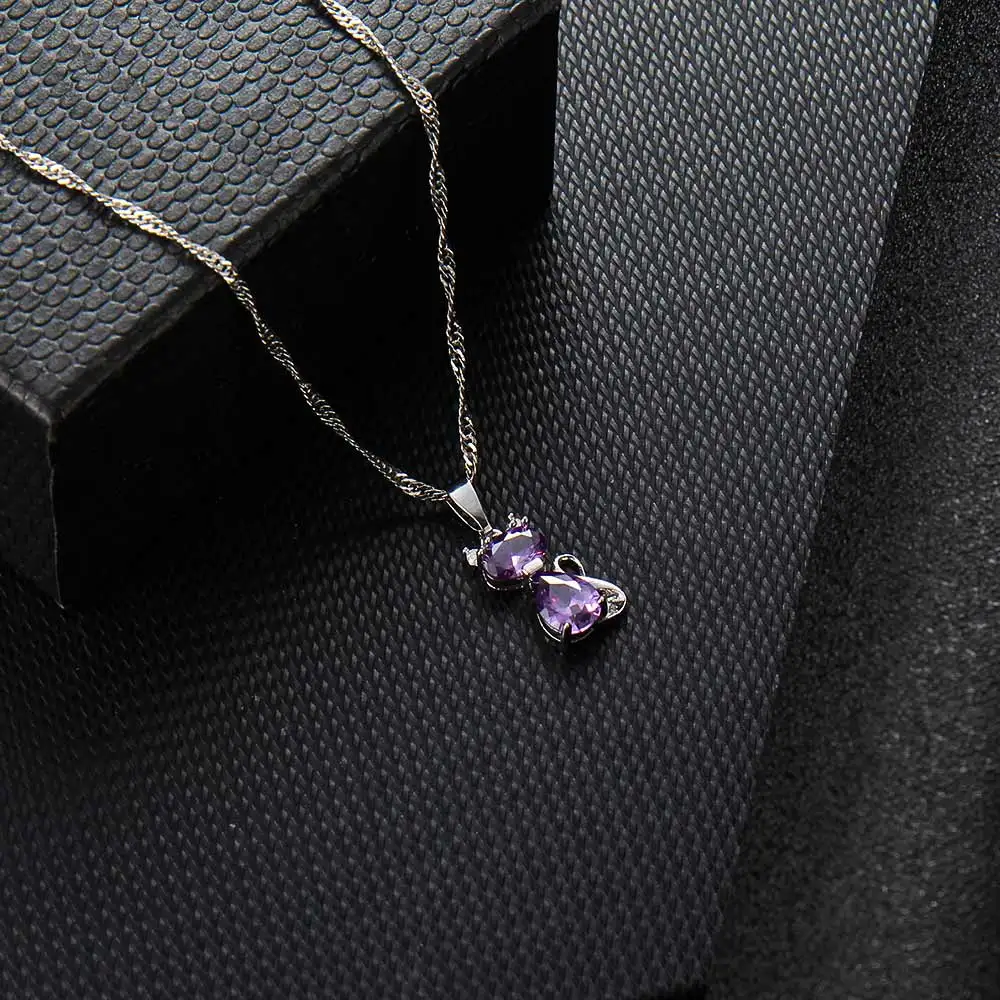 Ожерелье с кубическим цирконием фиолетовое ожерелье котом свадебное Модное