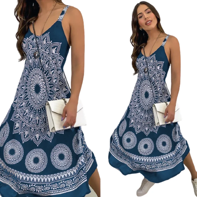 New 2021 Womens Sieeveless Pullover Fasion Off Shoulder Vintage Ethnic Print Flowy Beach Dresses Sexy Summer Maxi Dress 
New 2021 Womens Sieeveless Pullover Fasion Off Shoulder Vintage Ethnic Print Flowy Beach Dresses Sexy Summer Maxi Dress