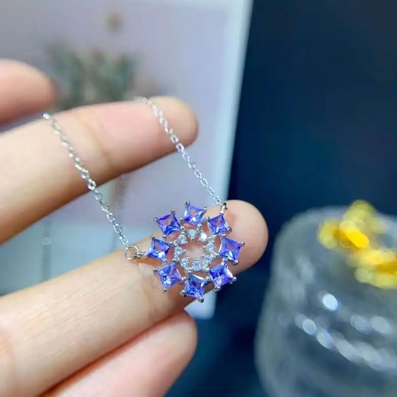 Natural blue tanzanite Necklace natural gemstone Pendant Necklace S925 silver trendy lovely square Sun flower girl party Jewelry 
Natural blue tanzanite Necklace natural gemstone Pendant Necklace S925 silver trendy lovely square Sun flower girl party Jewelry