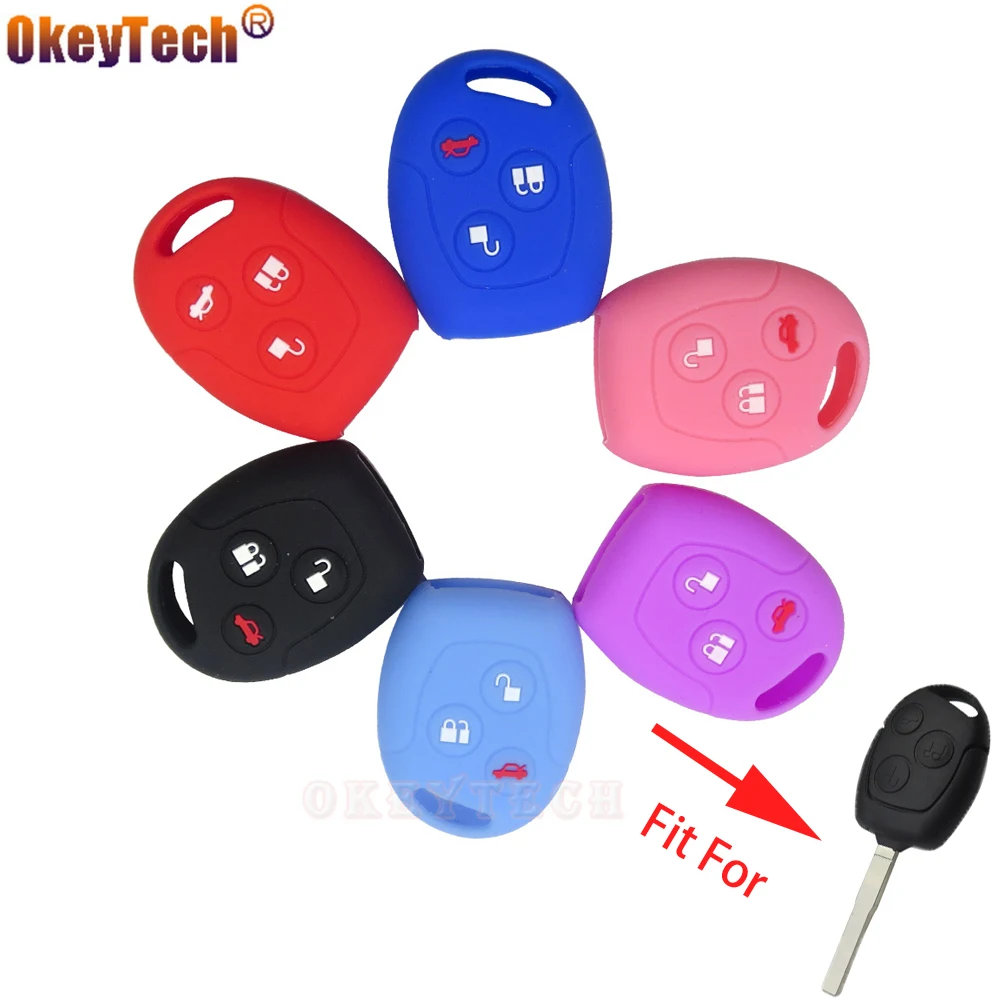 

OkeyTech 3 Buttons Rubber Silicone Remote Car Key Cover Case Fob For Ford Focus Mondeo 2 3 MK4 Festiva Fusion Suit Fiesta KA