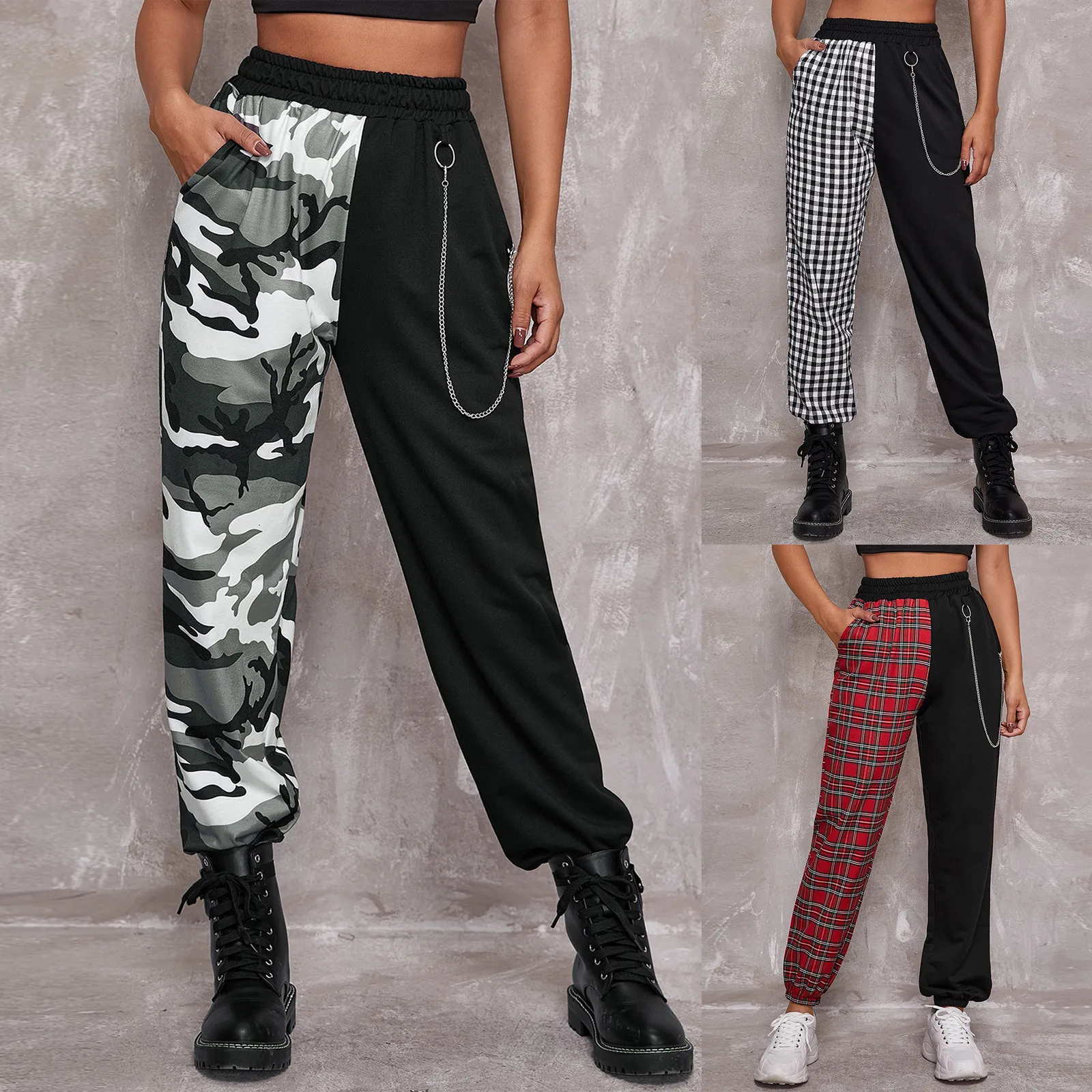 Women Pants Punk Pockets High Waist Chain Autumn High Quality Casual Plaid Trousers Pants
Women Pants Punk Pockets High Waist Chain Autumn High Quality Casual Plaid Trousers Pants