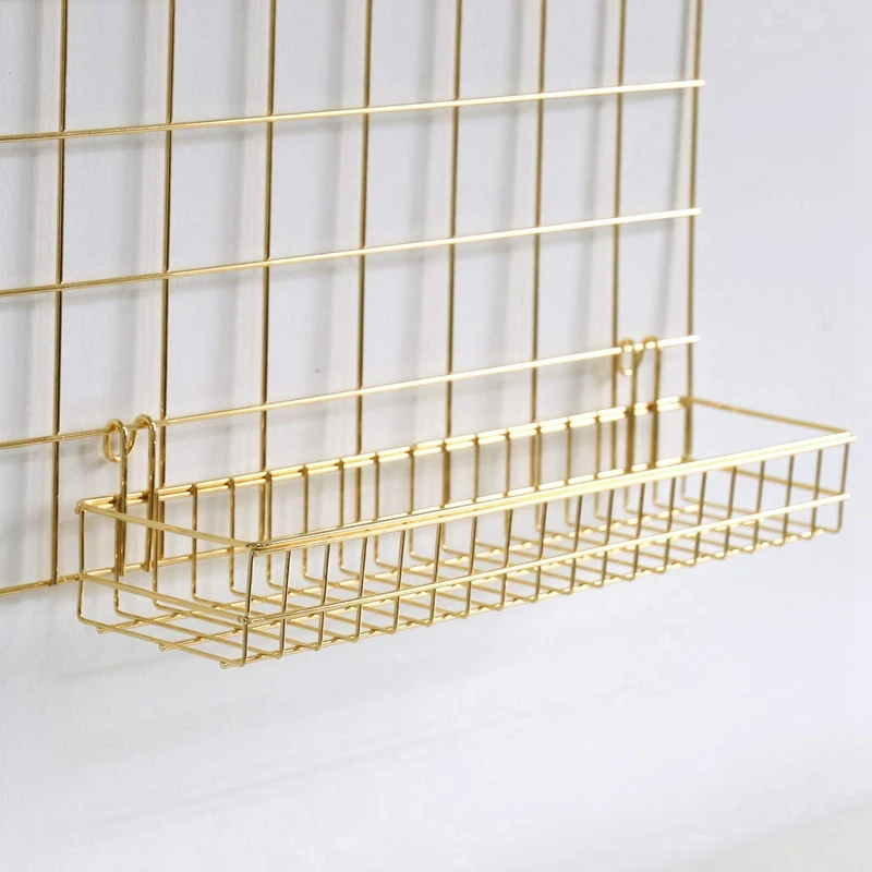 3 Pcs Gold Grid Basket with Hooks Bookshelf Display Shelf for Wall Grid Panel Wall Mount Organizer and Storage Shelf Rack for Ho 
3 Pcs Gold Grid Basket with Hooks Bookshelf Display Shelf for Wall Grid Panel Wall Mount Organizer and Storage Shelf Rack for Ho