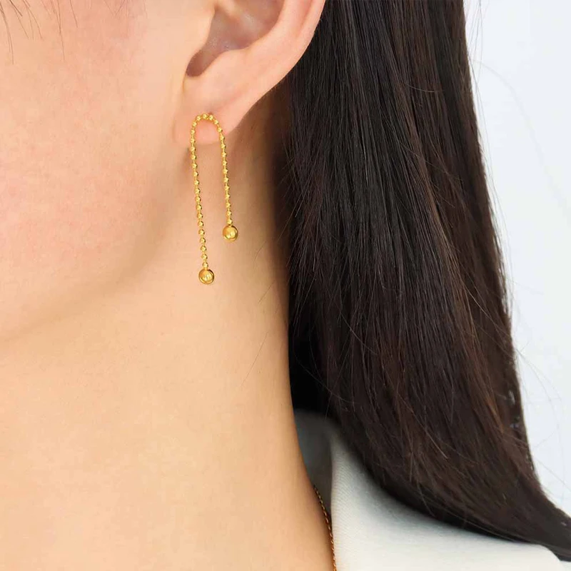 Fashion Asymmetric Stainless Steel Beaded Chain Dangle Earrings for Women Gold Tassel Earrings Ear Pins for Girls earring Gift 
Fashion Asymmetric Stainless Steel Beaded Chain Dangle Earrings for Women Gold Tassel Earrings Ear Pins for Girls earring Gift