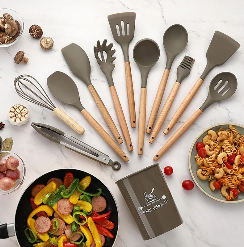 11 Pieces Cooking Tools Wood Handle Silicone Kitchenware Non-Stick Cooking Utensils Kitchen Accessories with Storage Bucket
11 Pieces Cooking Tools Wood Handle Silicone Kitchenware Non-Stick Cooking Utensils Kitchen Accessories with Storage Bucket