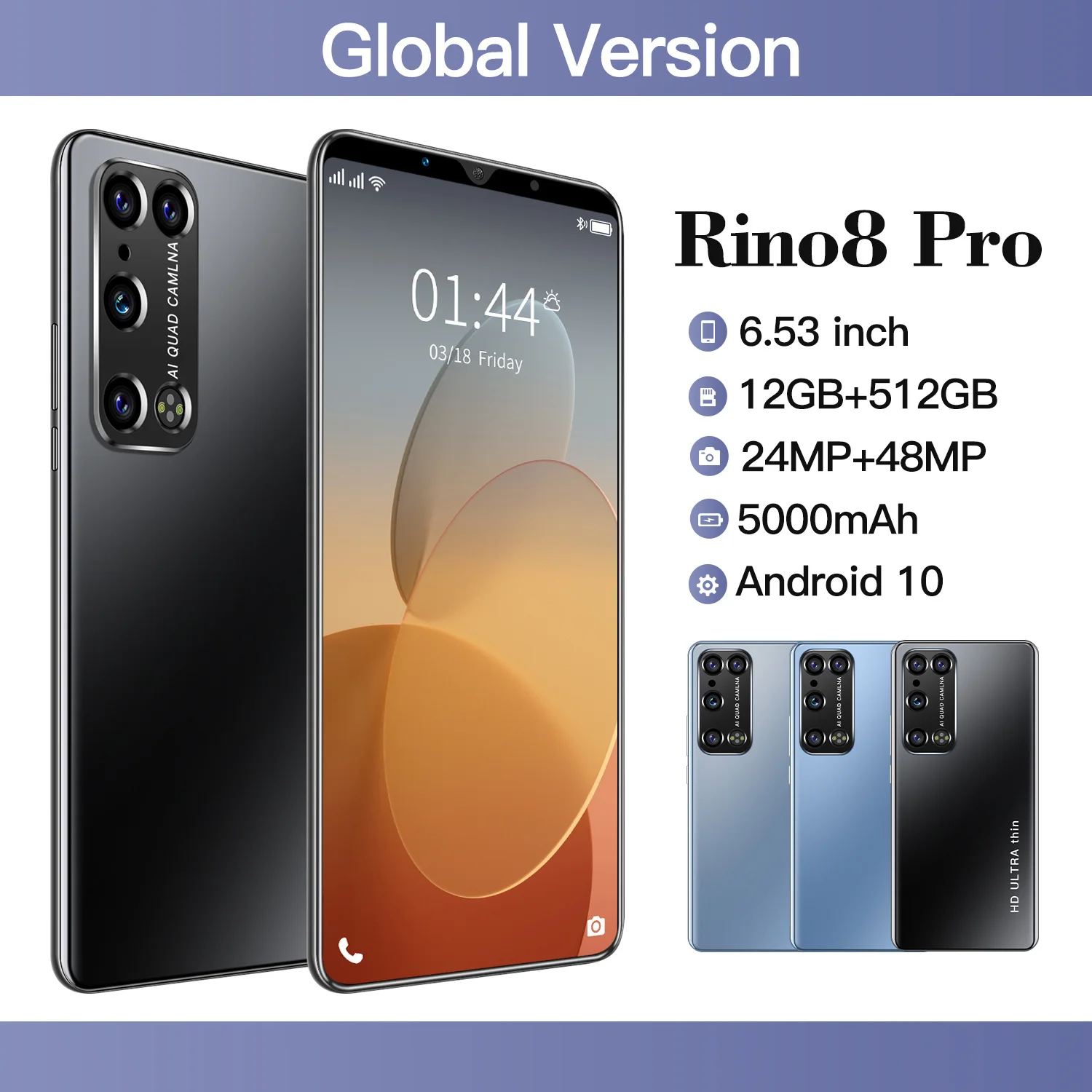 Rino8 Pro 12G + 512G Android smart gaming phone support face recognition phone 10 core ultra high pixel battery 5000mah
Rino8 Pro 12G + 512G Android smart gaming phone support face recognition phone 10 core ultra high pixel battery 5000mah