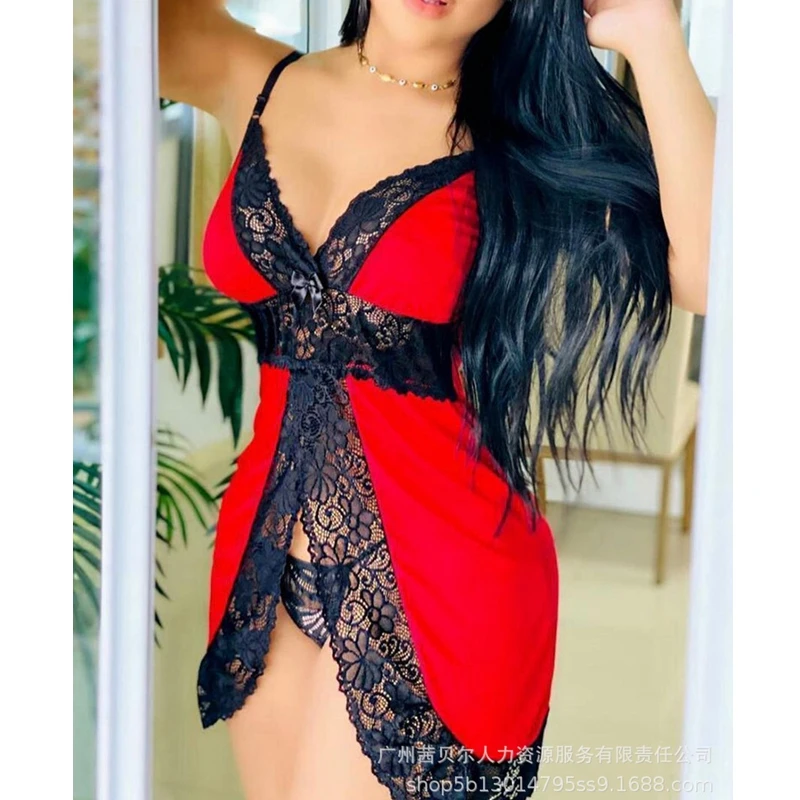 WEPBEL Women's Pajamas Dress Sexy Patchwork Pajamas Fashion Solid Lace Slim Fit V-neck Spaghetti Strap High Waist Slit Dress
WEPBEL Women's Pajamas Dress Sexy Patchwork Pajamas Fashion Solid Lace Slim Fit V-neck Spaghetti Strap High Waist Slit Dress