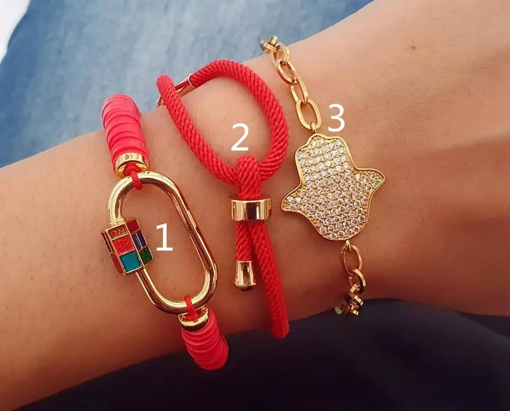 CZ Paved Gold Oval Hamsa Hand Lock Clasps Connector Red Color Polymer Clay Disc Heishi Beads Elastic String Bracelet Jewelry
CZ Paved Gold Oval Hamsa Hand Lock Clasps Connector Red Color Polymer Clay Disc Heishi Beads Elastic String Bracelet Jewelry