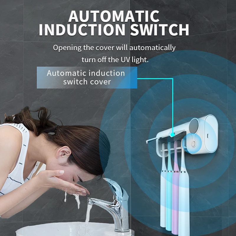 Toothbrush Holder Sterilizer Box Smart Induction UV Light Toothbrush Cleaner Toothpaste Dispenser Wall Mount 1500mAh Capacity
Toothbrush Holder Sterilizer Box Smart Induction UV Light Toothbrush Cleaner Toothpaste Dispenser Wall Mount 1500mAh Capacity