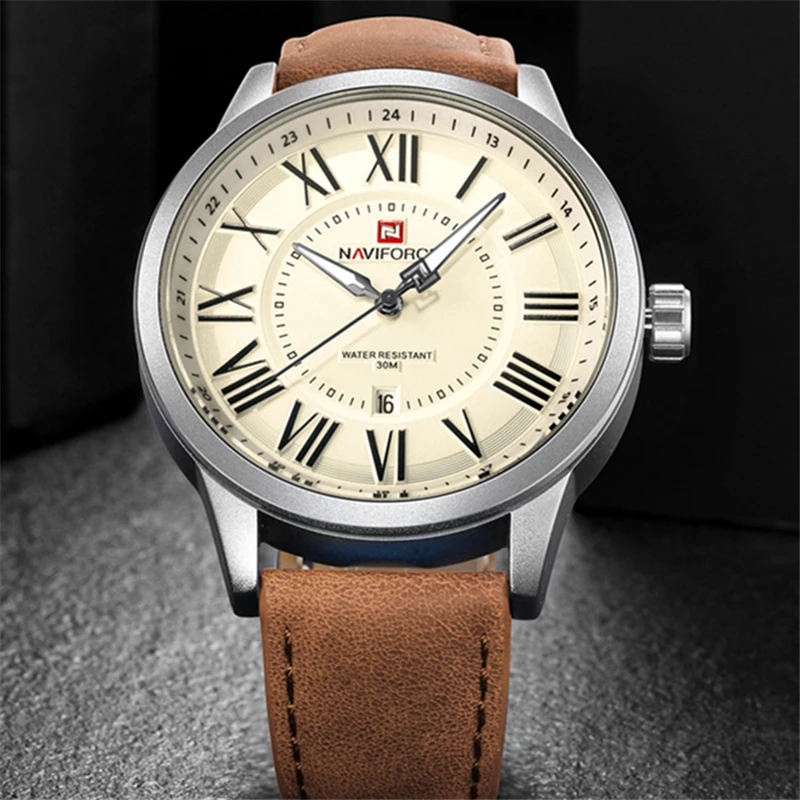 Naviforce Top Brand Luxury Men Sports Leather Strap Watches Quartz Date Clock Man Waterproof Wrist Watch Relogio Masculino | Наручные