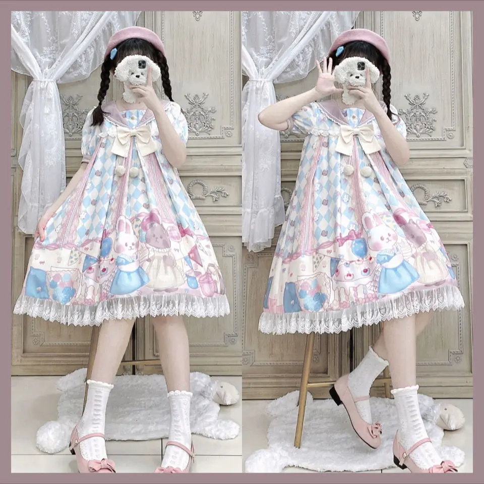 Kawaii Lolita Birthday Party Bunny Cute Print Dress Daily Short Sleeve Op Sweet Tea Party Dress
Kawaii Lolita Birthday Party Bunny Cute Print Dress Daily Short Sleeve Op Sweet Tea Party Dress