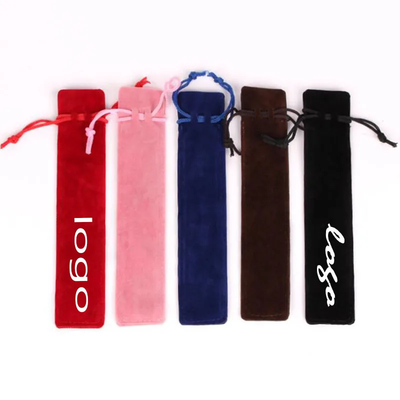 50pcs Customize Print Logo Pink Blue Velvet Pen Pouches Holder Drawstring Bags soft Case Pencil Bag box Promotion 3.5*17.5cm | Багаж и