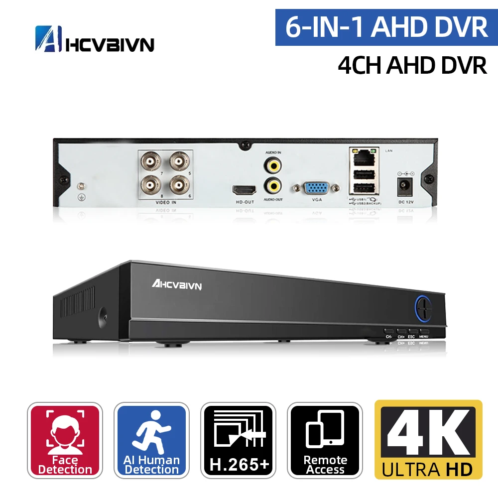 4K 4 Channel Hybrid DVR H.265 8MP 8CH CCTV Video Surveillance DVR Recorder AHD 4CH Video Camera Recorder for CCTV Camera Kit 5MP
4K 4 Channel Hybrid DVR H.265 8MP 8CH CCTV Video Surveillance DVR Recorder AHD 4CH Video Camera Recorder for CCTV Camera Kit 5MP