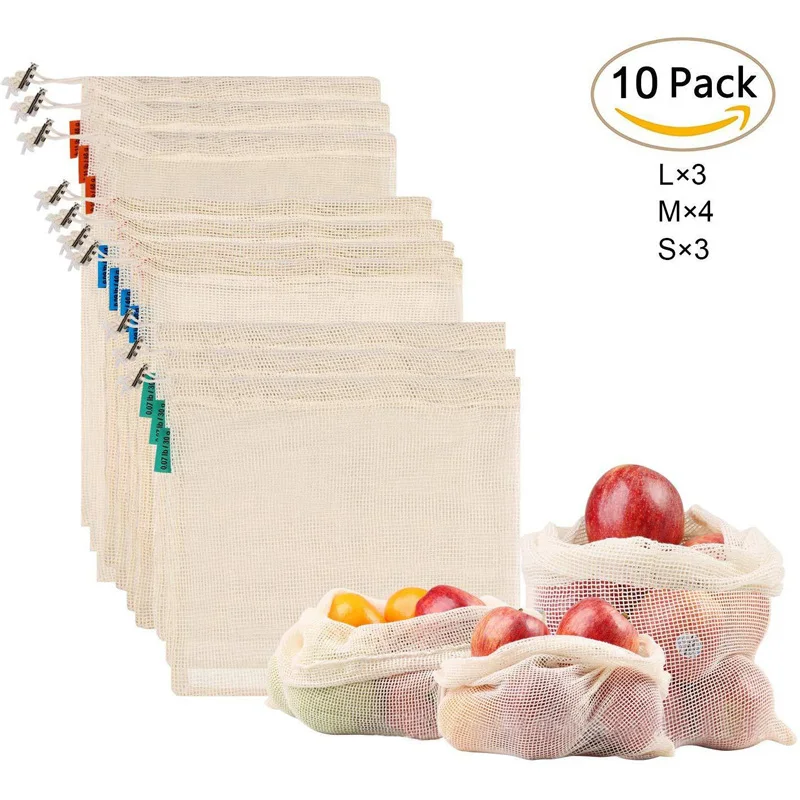 10 шт. многоразовые сетчатые сумки для кухни мешки фруктов овощей игрушек разное