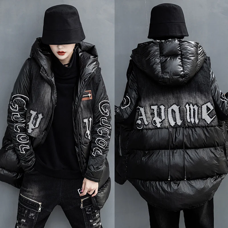 #2224 Black Sleeveless Jackets And Coats Womens Large Size Loose Hooded Jacket Coat Ladies Letter Embroidery Tops Girls Hoodie 
#2224 Black Sleeveless Jackets And Coats Womens Large Size Loose Hooded Jacket Coat Ladies Letter Embroidery Tops Girls Hoodie