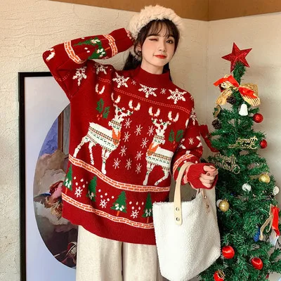 New Christmas Clothes Elk Red Sweater Female Thick Winter 2021 Loose Wear Head Sweater
New Christmas Clothes Elk Red Sweater Female Thick Winter 2021 Loose Wear Head Sweater