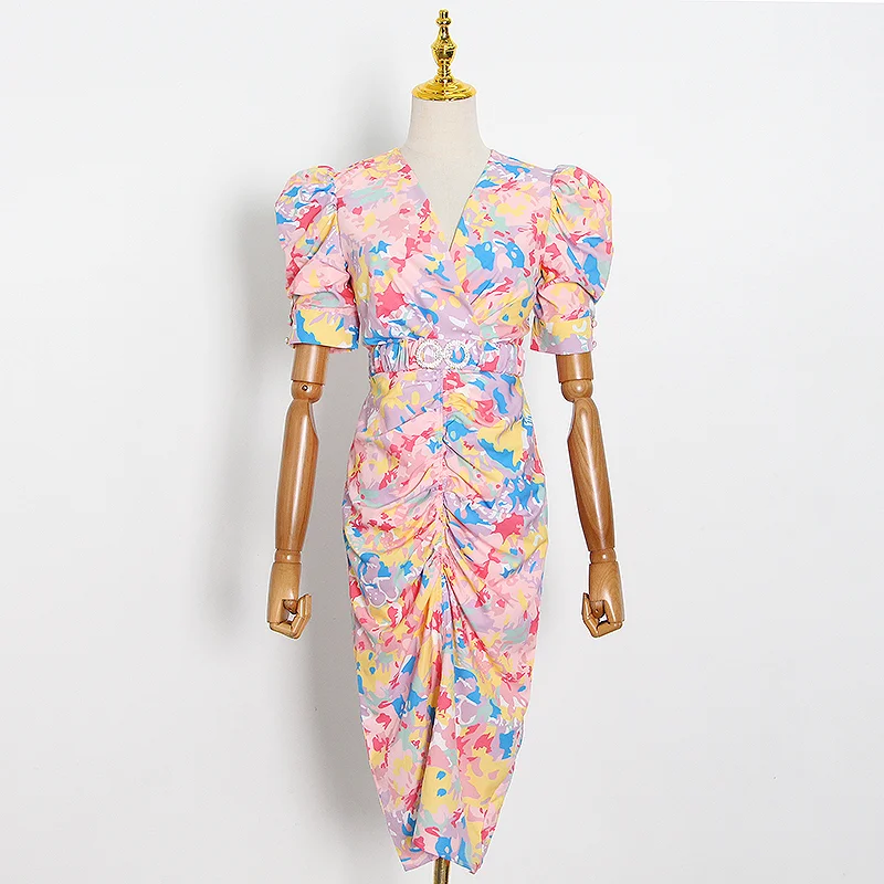 CHICEVER Hit Color Dress For Women V Neck Puff Short Sleeve Ruched Tunic Plus Size Vintage Print Dresses Female 2021 Summer Tide
CHICEVER Hit Color Dress For Women V Neck Puff Short Sleeve Ruched Tunic Plus Size Vintage Print Dresses Female 2021 Summer Tide