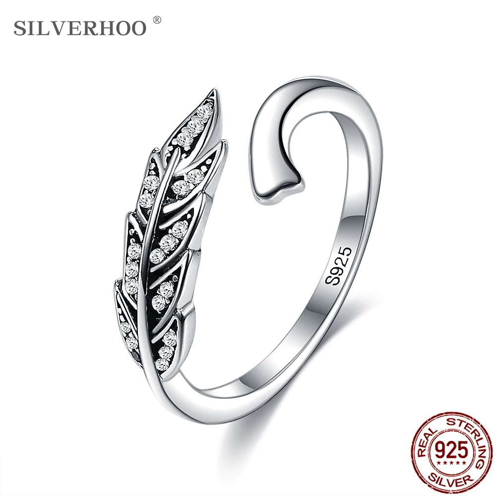 SILVERHOO Authentic 925 Sterling Silver Feather Wings Open Adjustable Finger Rings For Women Small Zircon Vintage Ring Jewelry
SILVERHOO Authentic 925 Sterling Silver Feather Wings Open Adjustable Finger Rings For Women Small Zircon Vintage Ring Jewelry