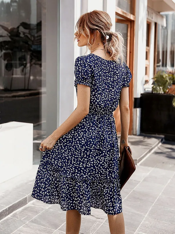 Summer Boho Short Sleeve Dress Women Floral Print Ruffle Sundresses Elegant High Waist Evening Party Beach Midi Dresses Tunic
Summer Boho Short Sleeve Dress Women Floral Print Ruffle Sundresses Elegant High Waist Evening Party Beach Midi Dresses Tunic