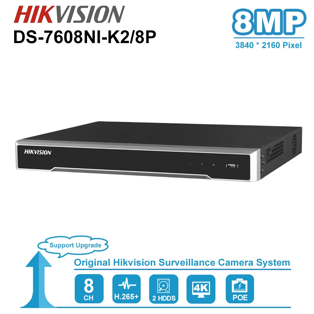 

Hikvision DS-7608NI-K2/8P 8CH PoE 4K Plug & Play NVR CCTV система видеонаблюдения 2 SATA сетевой видеорегистратор Live View H.265 +