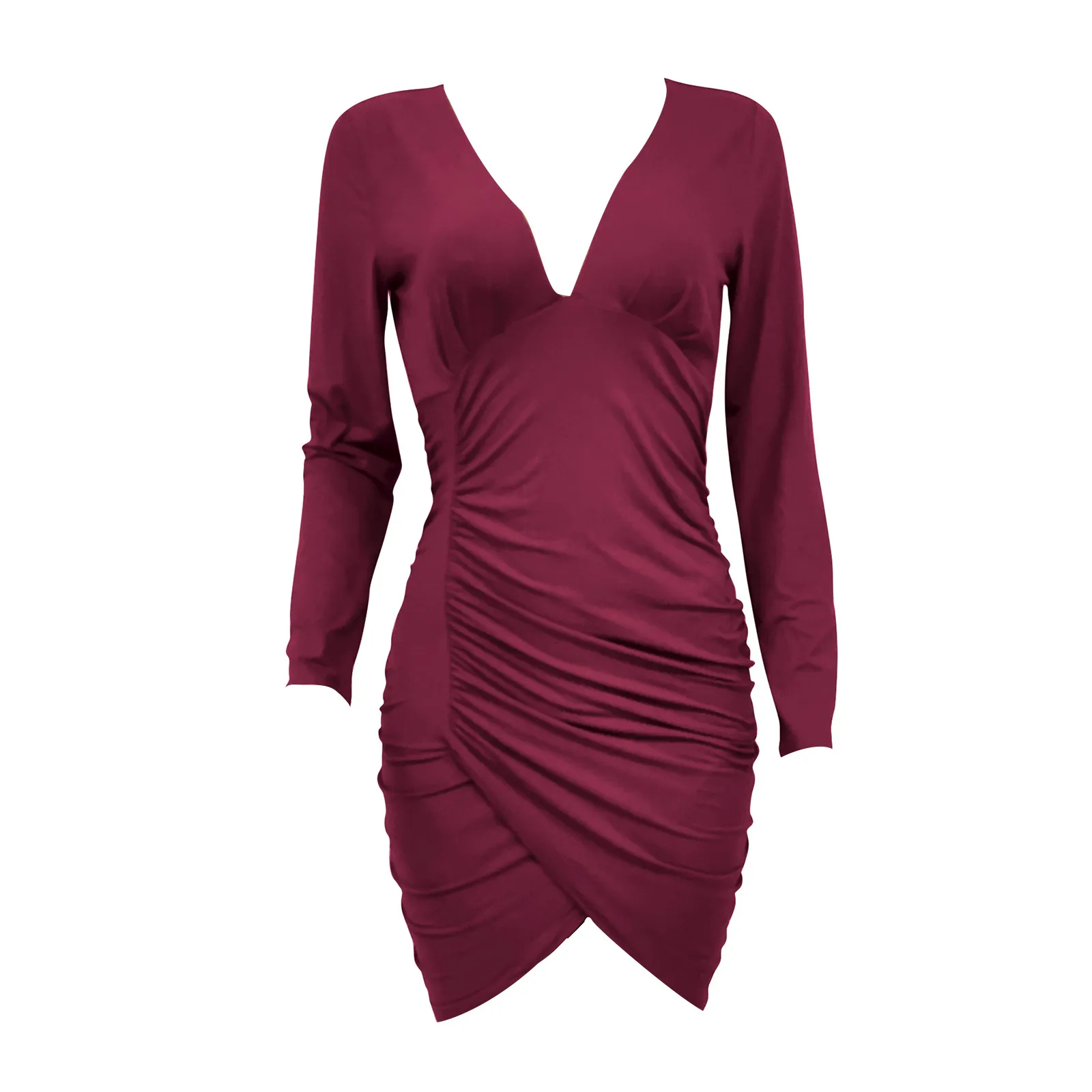 Women Fashion V-neck Fold Slim Irregular Dress Long Sleeve Solid Color Dress Elbise Slim Fit Vintage
Women Fashion V-neck Fold Slim Irregular Dress Long Sleeve Solid Color Dress Elbise Slim Fit Vintage