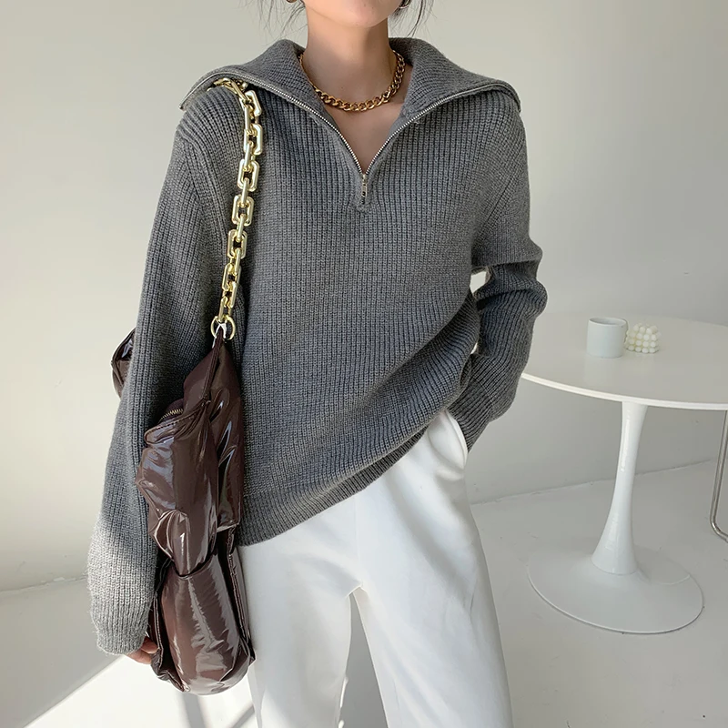 Zipper Korean Autumn Knitted Sweater Women Long Sleeve Casual Knitwear Loose Vintage Harajuku Jumpers Thicken Pullovers M122
Zipper Korean Autumn Knitted Sweater Women Long Sleeve Casual Knitwear Loose Vintage Harajuku Jumpers Thicken Pullovers M122