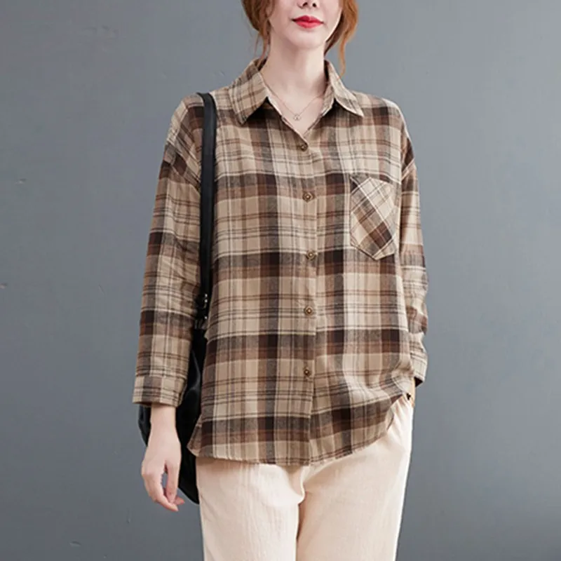 Women Long Sleeve Casual Shirts New 2021 Autumn Vintage Style Plaid Print Loose Ladies Elegant Cotton Tops B844
Women Long Sleeve Casual Shirts New 2021 Autumn Vintage Style Plaid Print Loose Ladies Elegant Cotton Tops B844