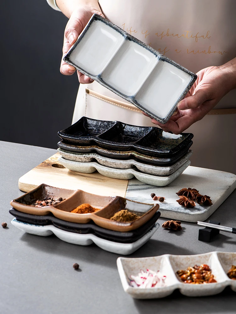 Керамическая тарелка для приправ, стандартное блюдо для горячего соуса, корейское стандартное блюдо с двумя ячейками, блюдо с тремя ячейкам...