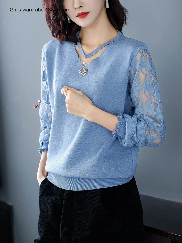 2020 new spring style western style neck V-neck T-shirt women's loose fit bottom shirt lace long sleeve top
2020 new spring style western style neck V-neck T-shirt women's loose fit bottom shirt lace long sleeve top