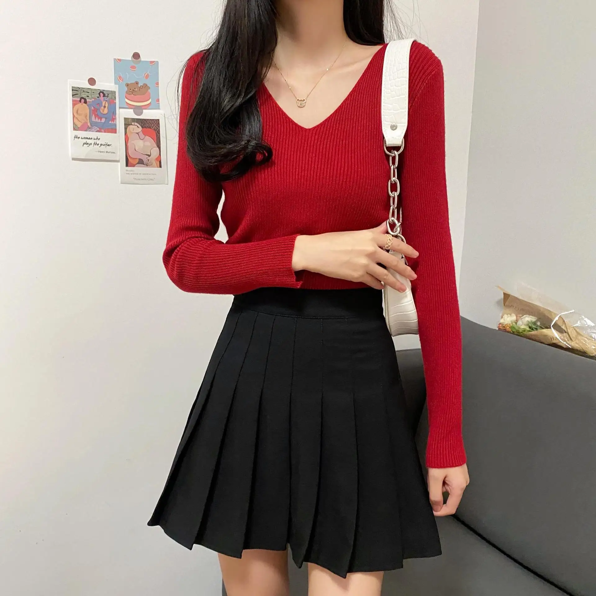 Women's Black Sexy V-neck Plus Size Knit Long Sleeve Pullover Sweater Fall Fashion Purple Skinny Stretch Green Harajuku Sweater
Women's Black Sexy V-neck Plus Size Knit Long Sleeve Pullover Sweater Fall Fashion Purple Skinny Stretch Green Harajuku Sweater