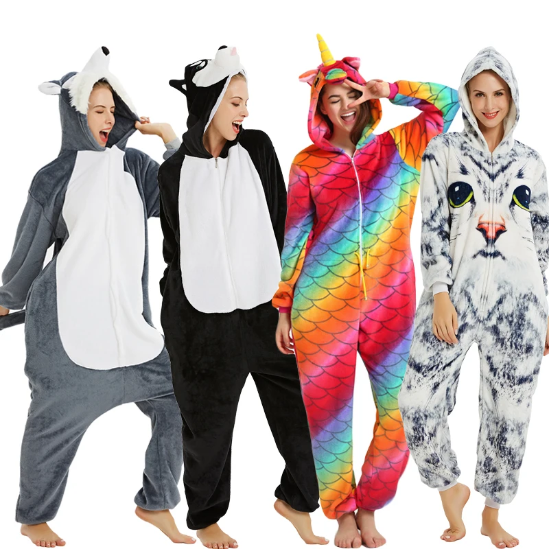 

New Animal Unicorn Pajamas Adults Winter Sleepwear Kigurumi Wolf Panda Unicornio Pyjamas Women Onesie Anime Costumes Jumpsuit