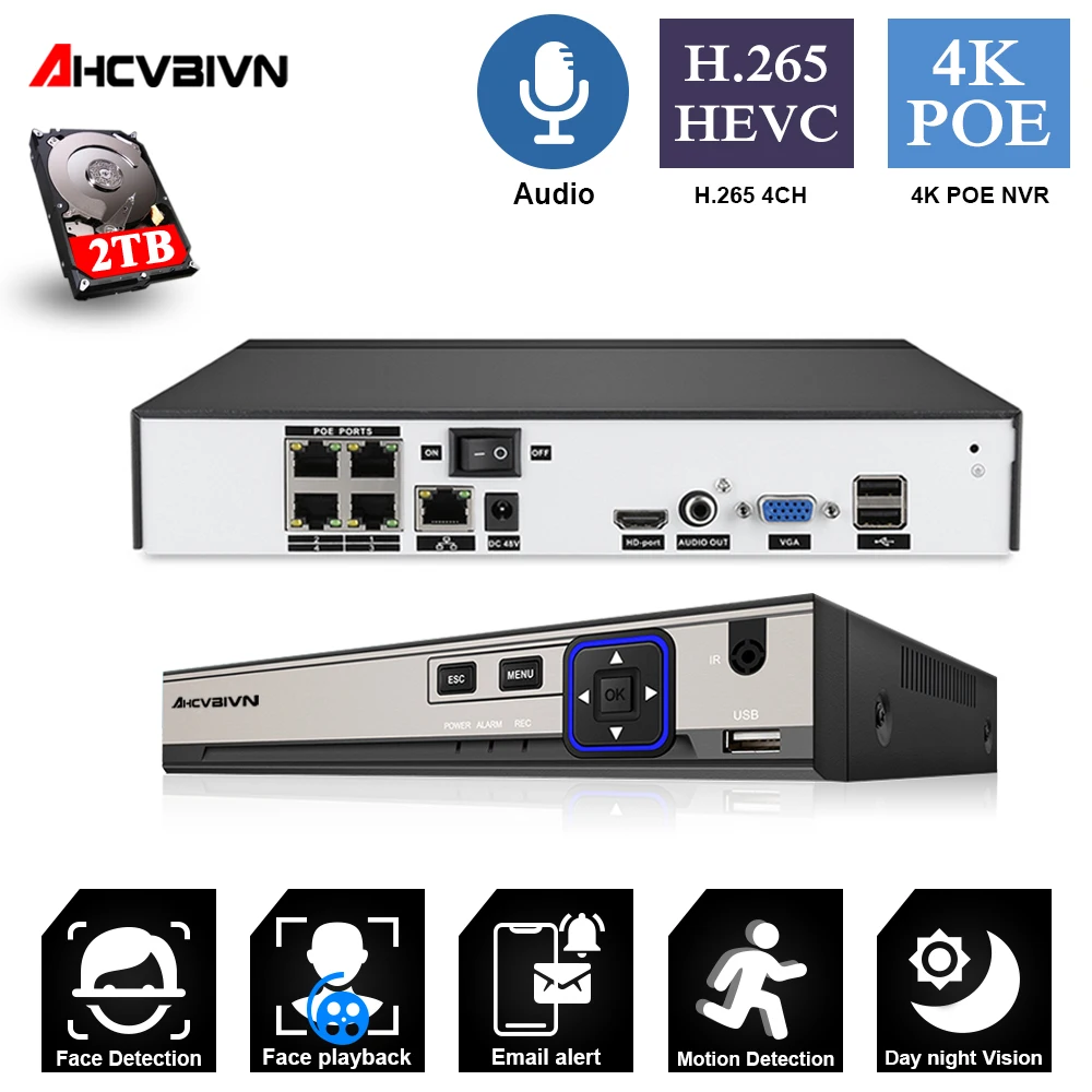 H.265 HEVC 4CH POE NVR Security IP Camera video Surveillance CCTV System P2P ONVIF 5MP 8MP Network Video Recorder XMEYE
H.265 HEVC 4CH POE NVR Security IP Camera video Surveillance CCTV System P2P ONVIF 5MP 8MP Network Video Recorder XMEYE