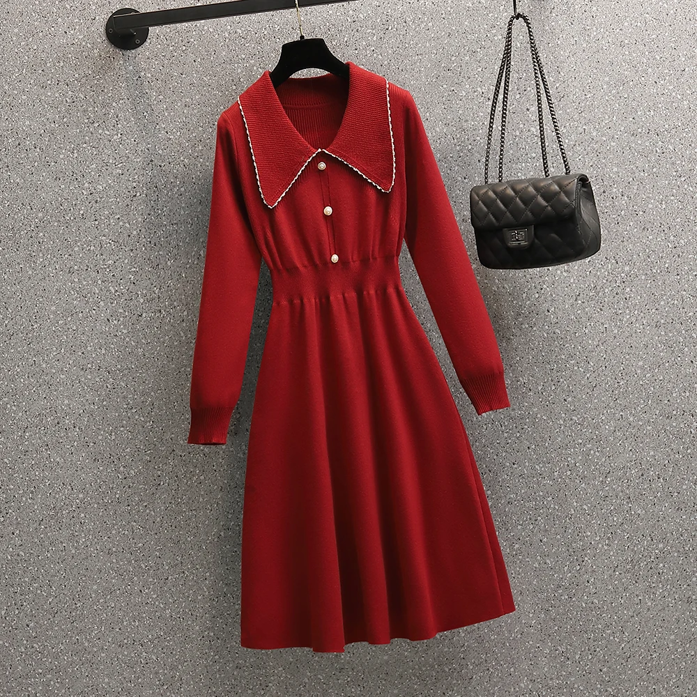 Ladies Knitted Sweater Plus Size Dresses Autumn Winter Women Christmas Pearl Button Turn Down Collar High Waist Party Vestidos
Ladies Knitted Sweater Plus Size Dresses Autumn Winter Women Christmas Pearl Button Turn Down Collar High Waist Party Vestidos