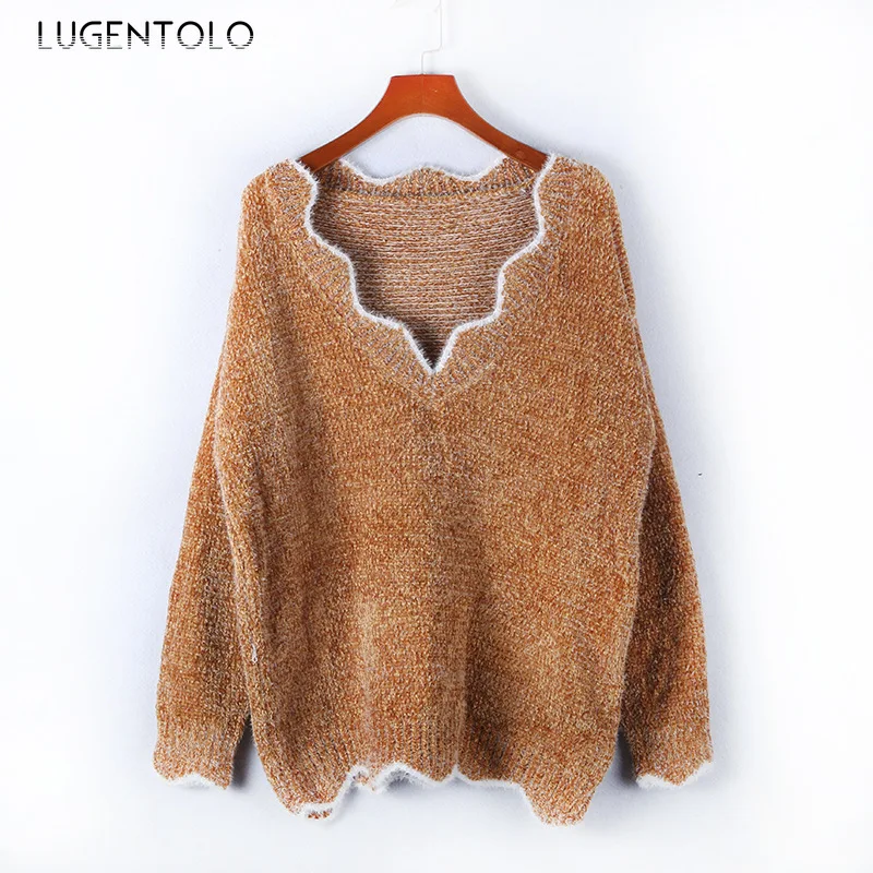 Women's Sweaters Casual Cute Pullover New Autumn Winter V-neck Solid Color Knit Plus Szie 5XL Lady Simple Sweaters Lugentolo
Women's Sweaters Casual Cute Pullover New Autumn Winter V-neck Solid Color Knit Plus Szie 5XL Lady Simple Sweaters Lugentolo