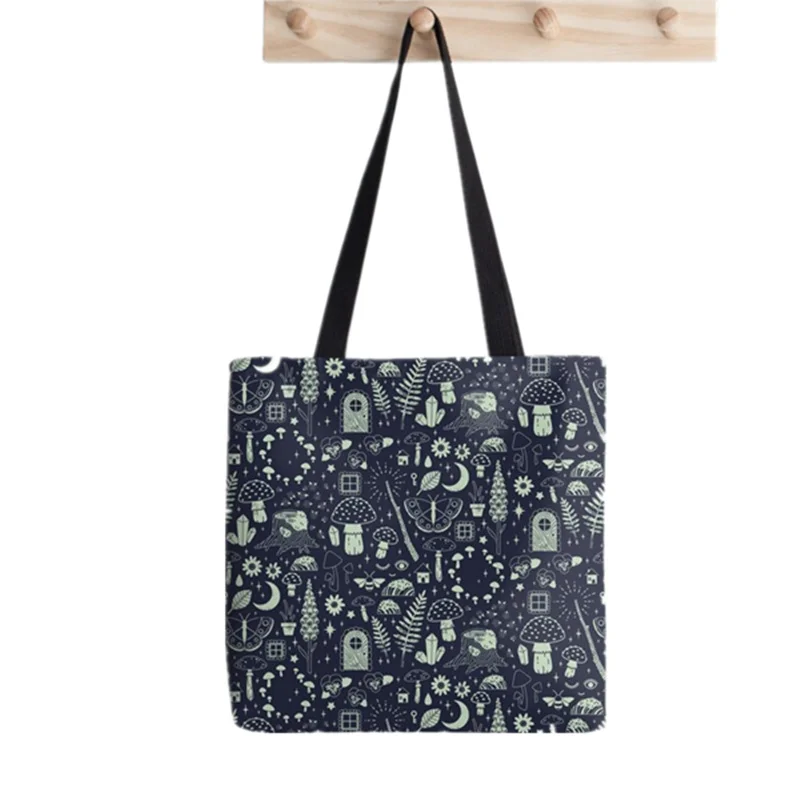 

2021 сумка-шоппер Цветущий сад Полночь печать сумка-тоут для женщин Harajuku сумка для покупок через плечо; Сумка-шоппер леди Сумки-холсты