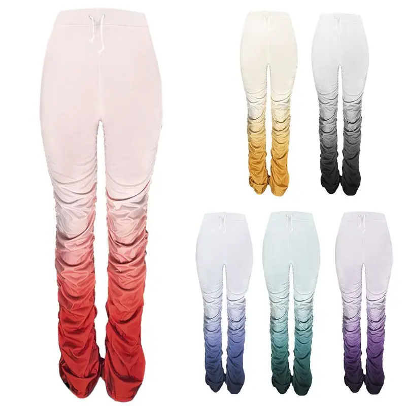 Women Drawstring Waist Ruched Stacked Leggings Gradient Bell Bottom Joggers Pant 
Women Drawstring Waist Ruched Stacked Leggings Gradient Bell Bottom Joggers Pant