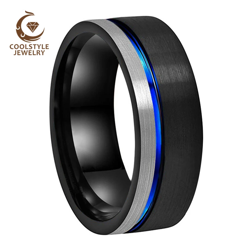 8MM Black Blue Ring Tungsten Wedding Band For Men Women With Offset Groove And Brushed Finish Comfort Fit
8MM Black Blue Ring Tungsten Wedding Band For Men Women With Offset Groove And Brushed Finish Comfort Fit