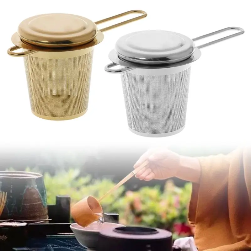 

Многоразовый сетчатый ситечко для чая, ситечко из нержавеющей стали, фильтр для чайника, специй с крышкой, чашки, кухонные аксессуары