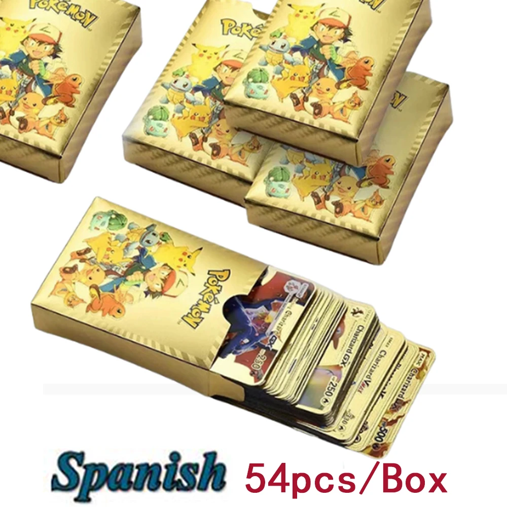55pcs Pokemon Metal Gold Card Box Golden Letters Spanish Playing Cards Metalicas Charizard Vmax Gx Collection Game Card Case Toy
55pcs Pokemon Metal Gold Card Box Golden Letters Spanish Playing Cards Metalicas Charizard Vmax Gx Collection Game Card Case Toy