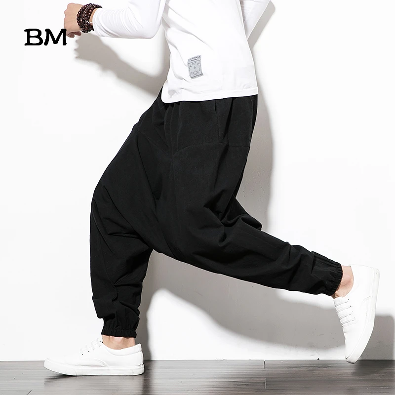 Cotton Linen Cross-Pants Japanese Harajuku Loose Joggers Trousers Hip Hop Harem Pants Wide Leg Baggy Pants Big Size 
Cotton Linen Cross-Pants Japanese Harajuku Loose Joggers Trousers Hip Hop Harem Pants Wide Leg Baggy Pants Big Size