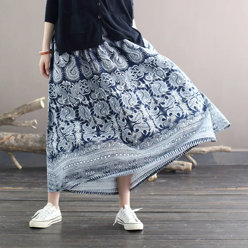 Women Vintage Blue And White Printed A-Line Pleated Skirts Elastic Waist 2021 Cotton Linen Original Female Clothes Loose Skirts
Women Vintage Blue And White Printed A-Line Pleated Skirts Elastic Waist 2021 Cotton Linen Original Female Clothes Loose Skirts