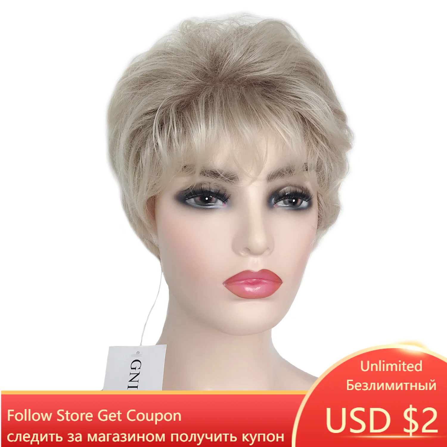 

GNIMEGIL Curly Wig with Bangs Synthetic Hair Blond Wig for Older Woman Fashion Mommy Wig Layered Haircut Natural Short Hairstyle
