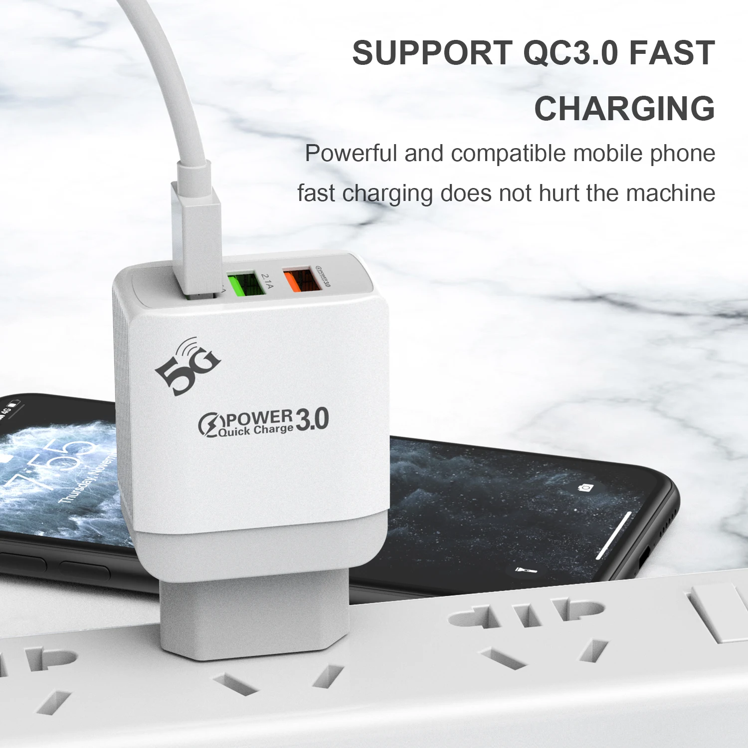 Быстрое настенное зарядное устройство QC 3 0 с портами для путешествий