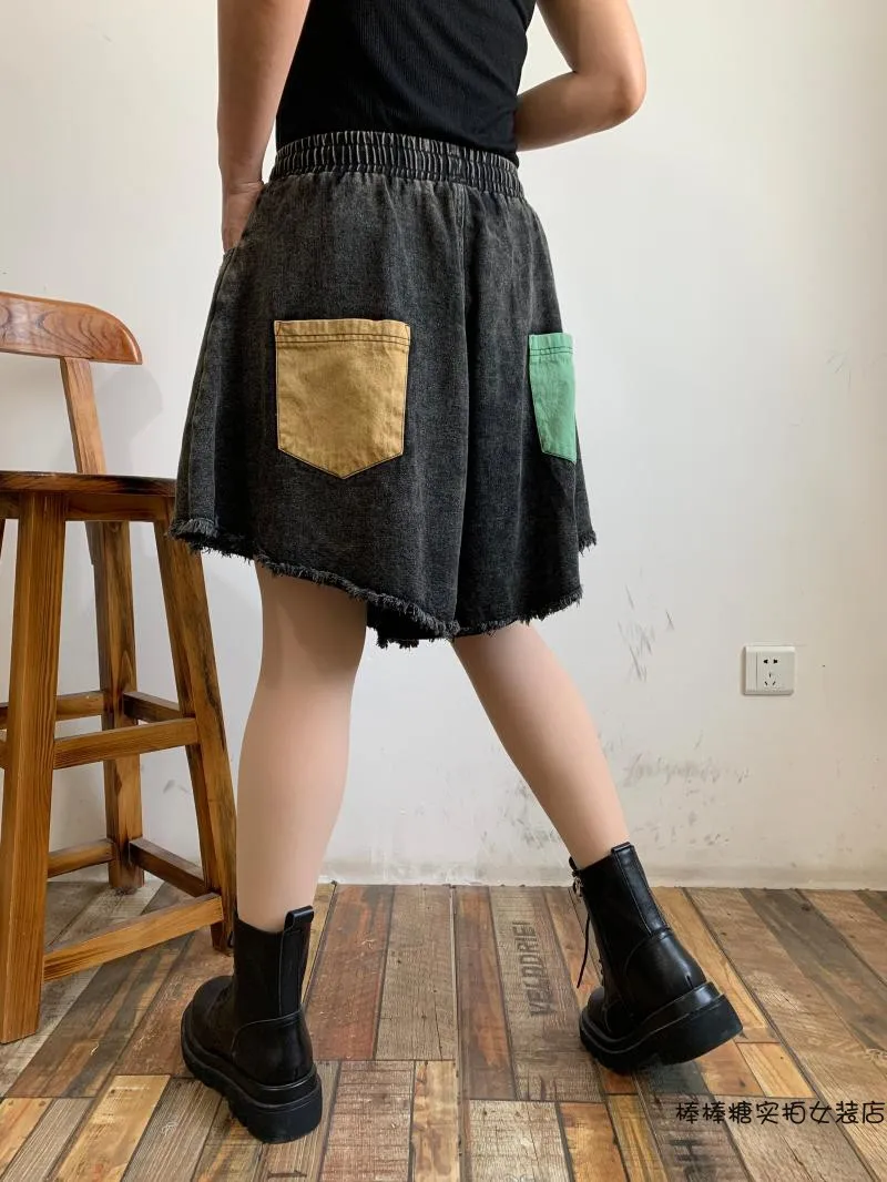 LYUZHE Vintage Summer Hole Denim Shorts Women 2021 Drawstring Patchwork Wide Leg Shorts Distressed Female Shorts Black QDY162
LYUZHE Vintage Summer Hole Denim Shorts Women 2021 Drawstring Patchwork Wide Leg Shorts Distressed Female Shorts Black QDY162