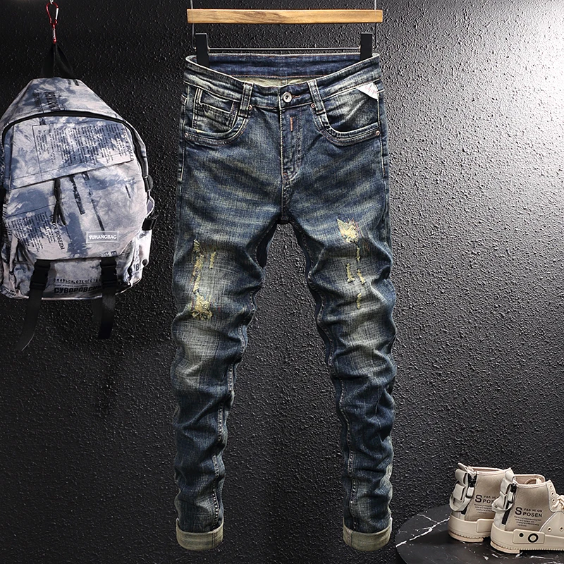 European Vintage Fashion Men Jeans Retro Blue Elastic Slim Fit Ripped Jeans Men Embroidery Designer Patchwork Casual Denim Pants
European Vintage Fashion Men Jeans Retro Blue Elastic Slim Fit Ripped Jeans Men Embroidery Designer Patchwork Casual Denim Pants