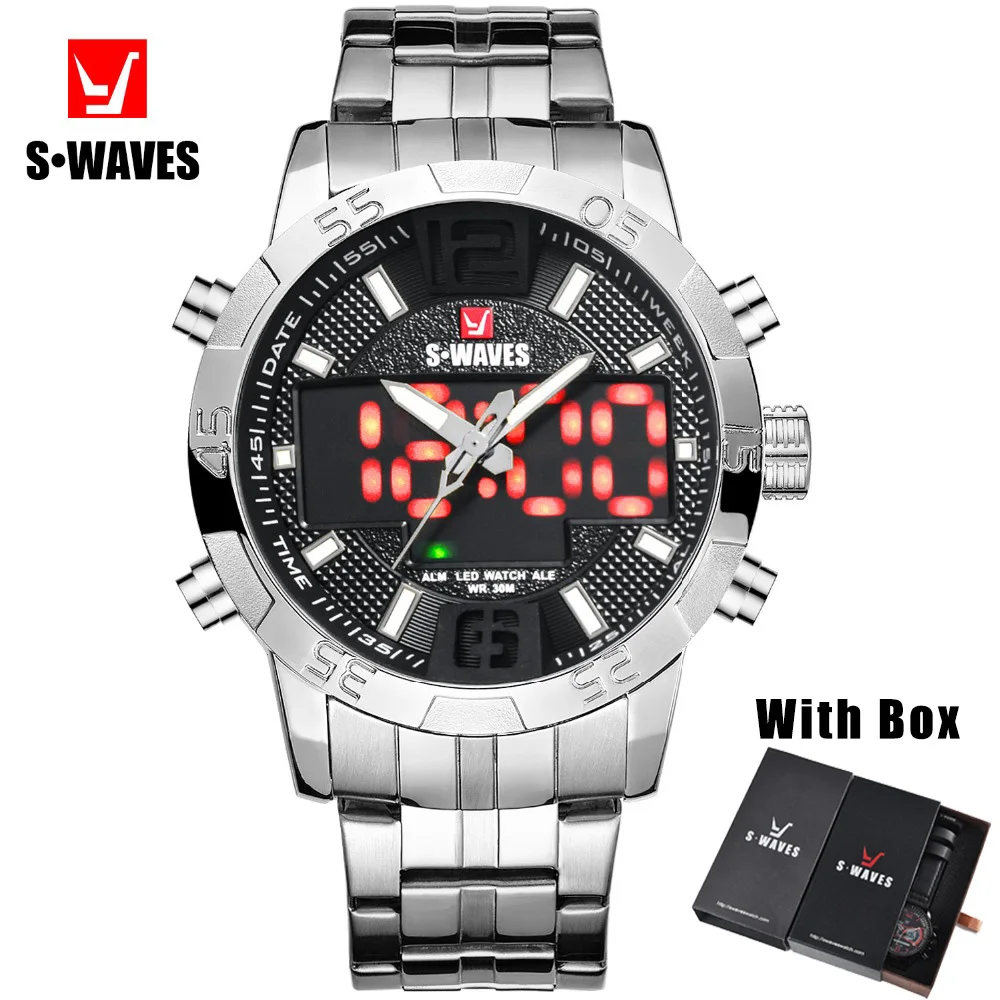 SWAVES Dual Display Watch Men LED Water Resistant Relogios Masculino Stainless Steel Quartz Military Men Sports Watches With Box
SWAVES Dual Display Watch Men LED Water Resistant Relogios Masculino Stainless Steel Quartz Military Men Sports Watches With Box