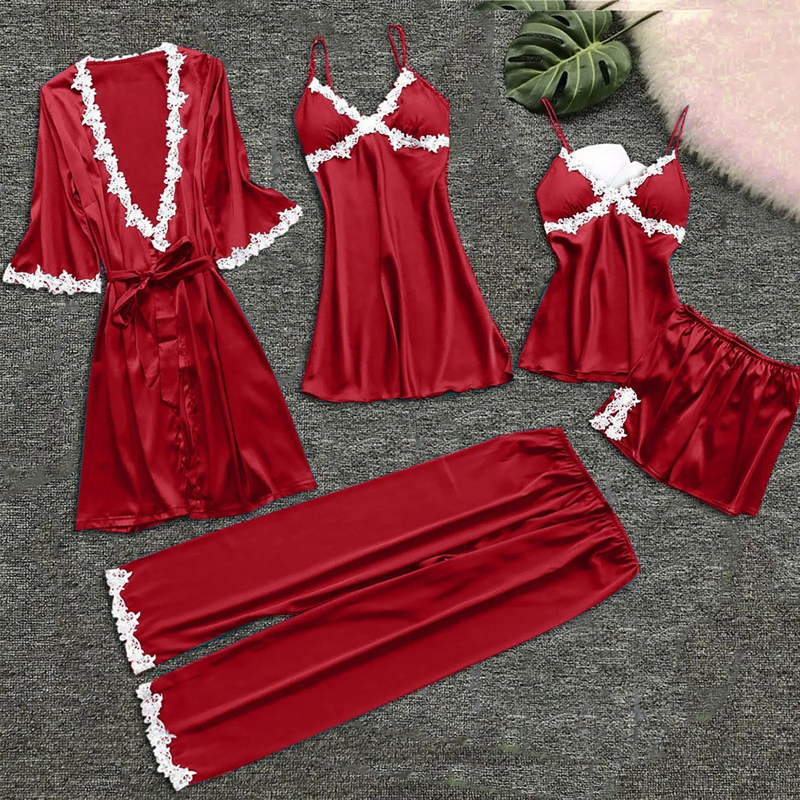 5-Piece Women Silk Pajamas Sexy Garter Lingerie Sleepwear Sets Robes Lace Bodysuit Deep-V Neck Underwear Summer Nightwear
5-Piece Women Silk Pajamas Sexy Garter Lingerie Sleepwear Sets Robes Lace Bodysuit Deep-V Neck Underwear Summer Nightwear