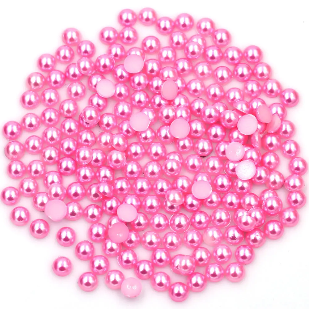 

100-1000Pcs Resin Imitation Flatback Pearl Bead Pink Half Round For Nail Art DIY Craft Jewelry Cameo Cabochon Decoration 2-10mm