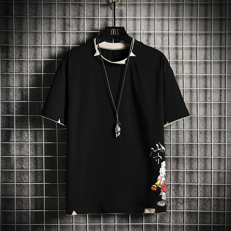 Модная Повседневная футболка с короткими рукавами и круглым вырезом Цвет черный