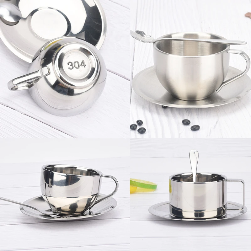 Stainless Steel Coffee Cups Set Double-deck Thermal Insulation Coffee Mug Tea Cups Set Tea Set Milk Mug with Saucer Mat Spoon
Stainless Steel Coffee Cups Set Double-deck Thermal Insulation Coffee Mug Tea Cups Set Tea Set Milk Mug with Saucer Mat Spoon